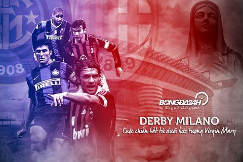 Pha tranh chấp bóng quyết liệt giữa cầu thủ AC Milan và Inter Milan trong trận Derby della Madonnina căng thẳng tại sân San Siro.