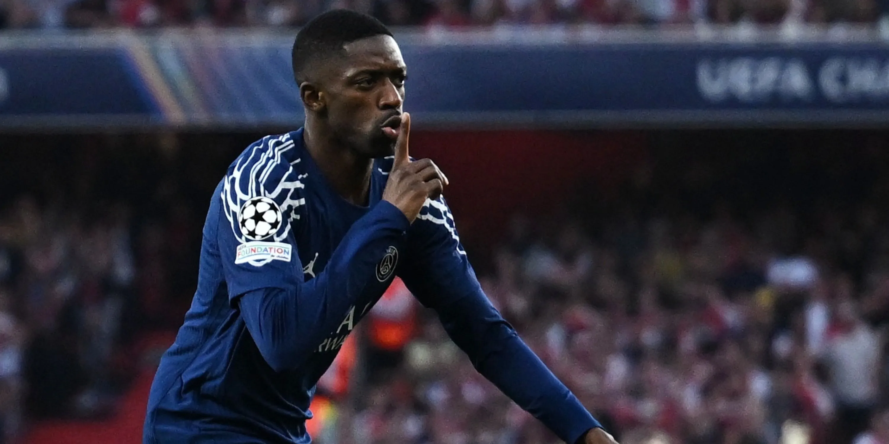 Ousmane Dembele ăn mừng bàn thắng vào lưới Arsenal tại Champions League