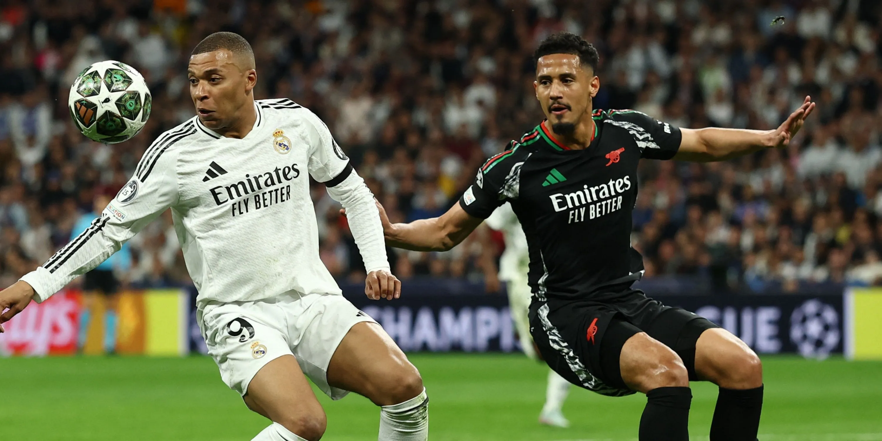 William Saliba thi đấu tập trung trong màu áo Arsenal tại Champions League