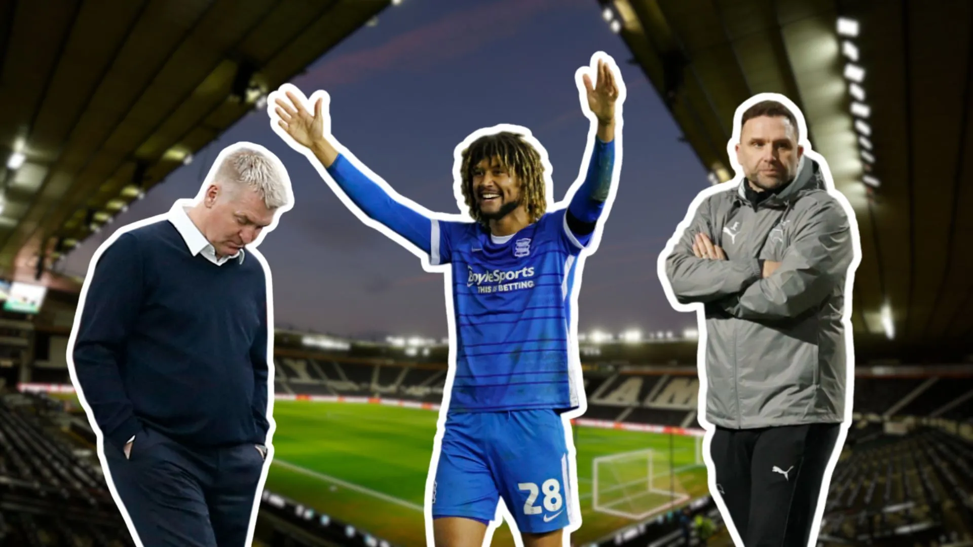 Huấn luyện viên John Eustace cùng đội hình Derby County tại Pride Park