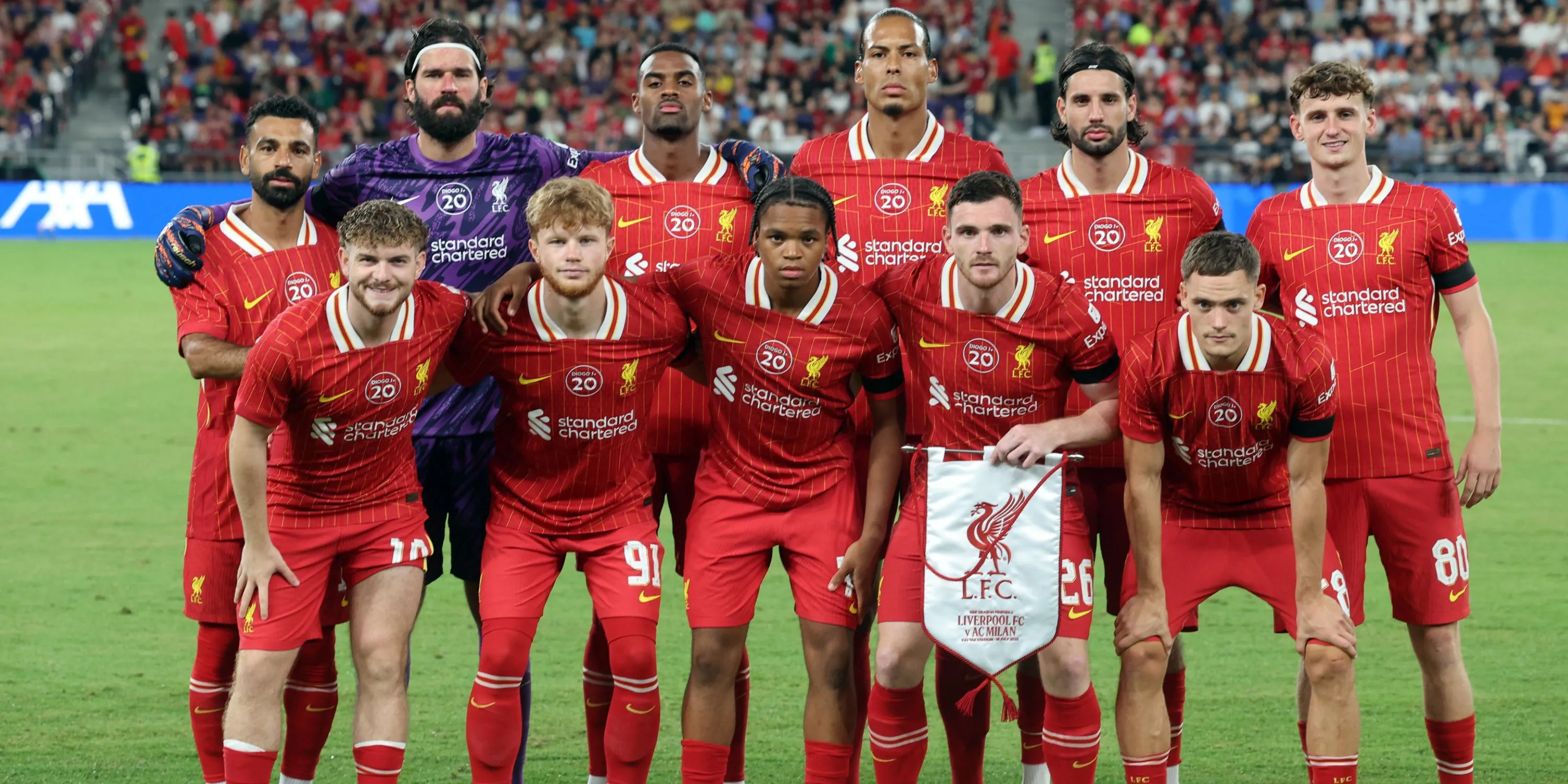 Tiền vệ trẻ Rio Ngumoha của Liverpool trong trận đấu với AC Milan